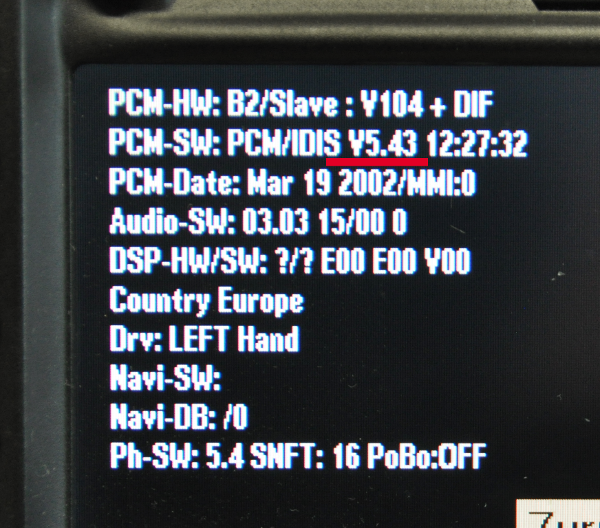 PCM Softwareversionsanzeige